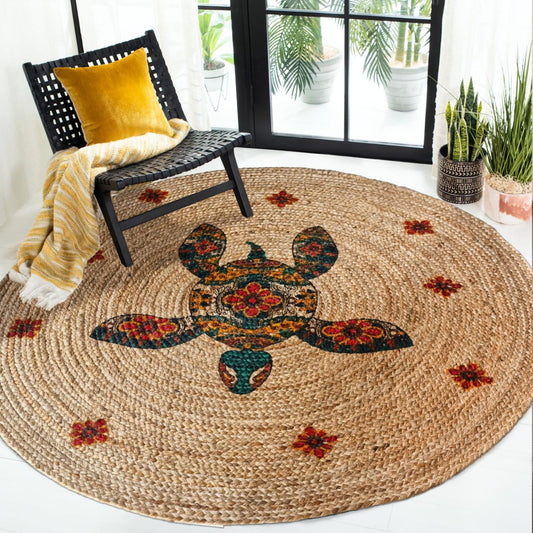 Jute Printed Round  -IC-17987 / Turtle