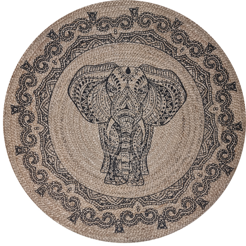 Jute Printed Round -IC-17986 / Elephant